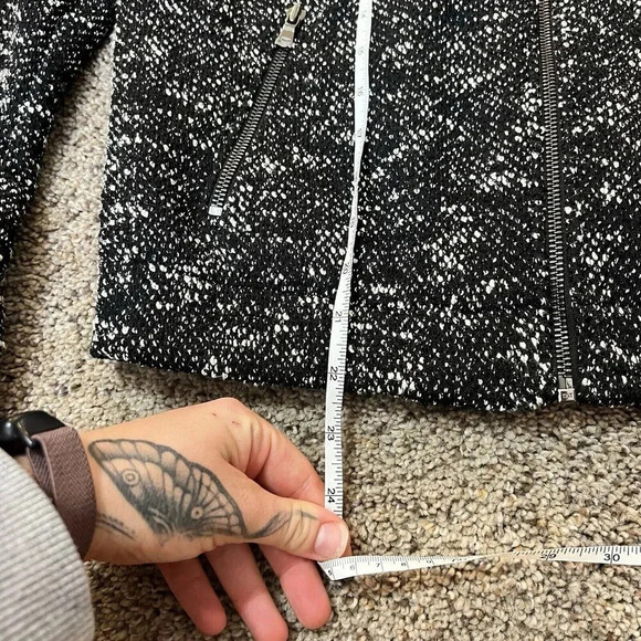 Ann Taylor Club Monaco Boucle Jacket Coat Leather Tweed Zipper Elastic Waist‎ M - Picture 5 of 13